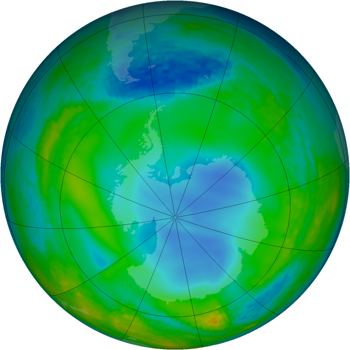 Antarctic ozone map for 30 June 1990
